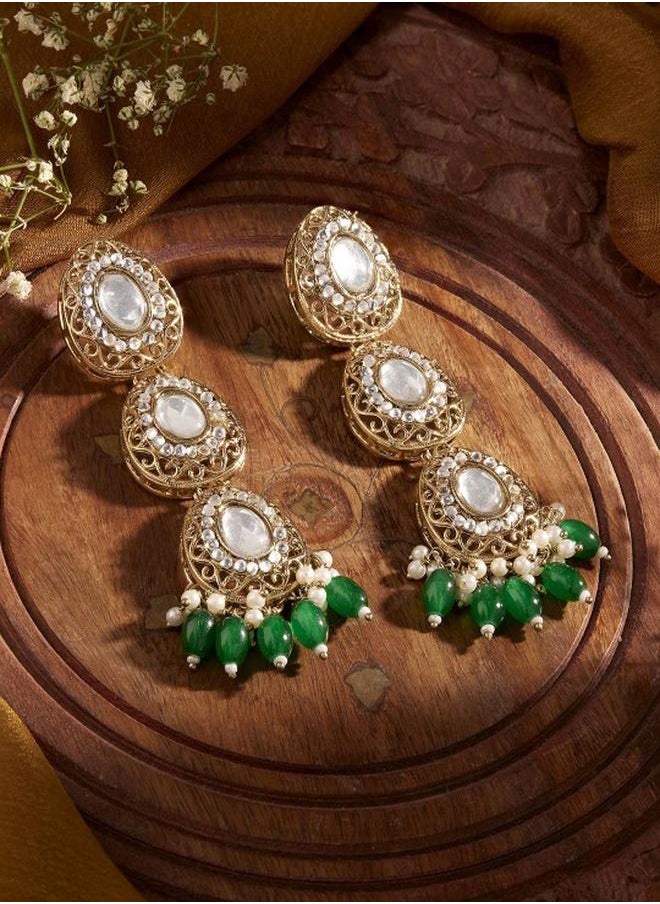 Priyaasi Elegant Women Green Brass Earrings with pattern and secured with Post and Back closure and styled in ideal for Ethnic moments — perfect for fashion-forward occasions.  - Image 1