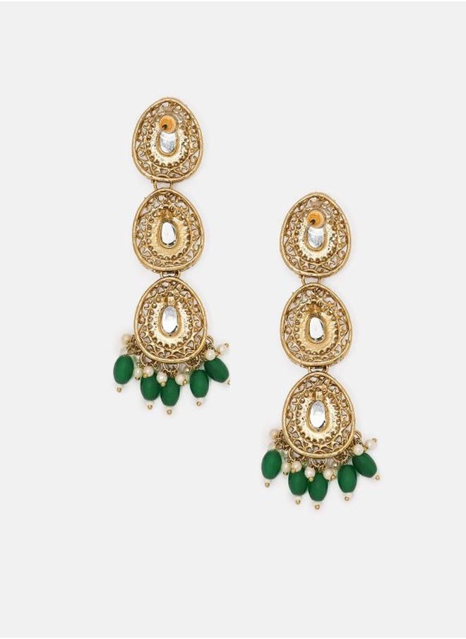 Priyaasi Elegant Women Green Brass Earrings with pattern and secured with Post and Back closure and styled in ideal for Ethnic moments — perfect for fashion-forward occasions.  - Image 3