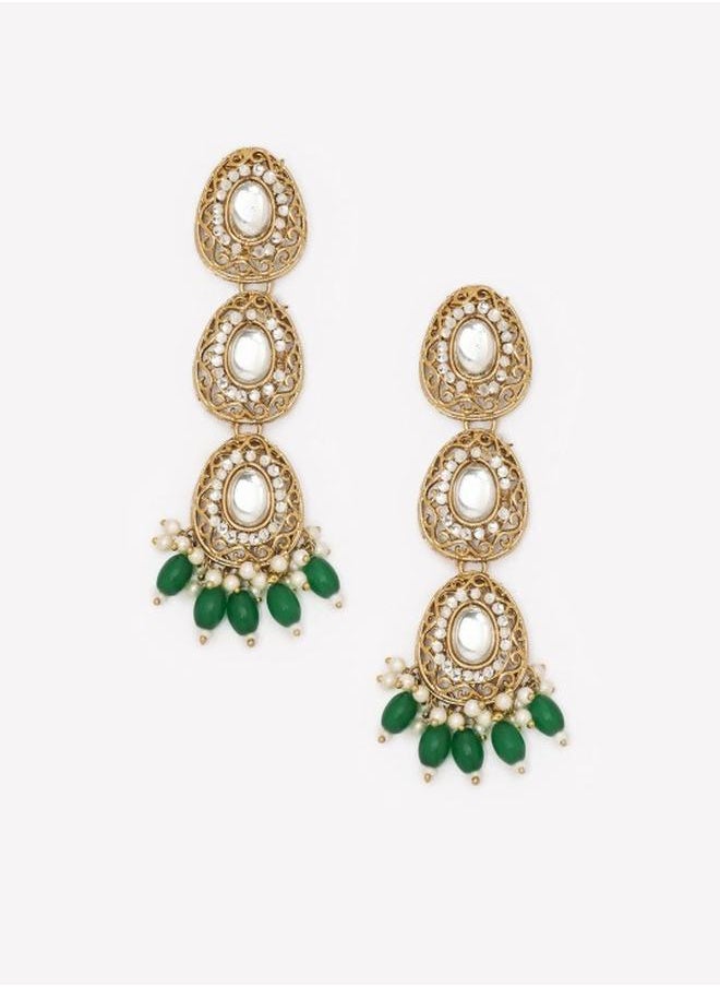 Priyaasi Elegant Women Green Brass Earrings with pattern and secured with Post and Back closure and styled in ideal for Ethnic moments — perfect for fashion-forward occasions.  - Image 2