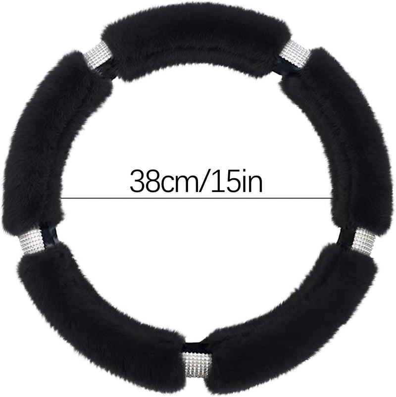 klarako Plush Car Steering Wheel Cover Faux Wool Fluffy Steering Wheel Covers, Winter Warm Vehicle Steering Wheel Protector, Universal Thickening Warm Steering Wheel Cover Auto Interior (Black) - Image 5