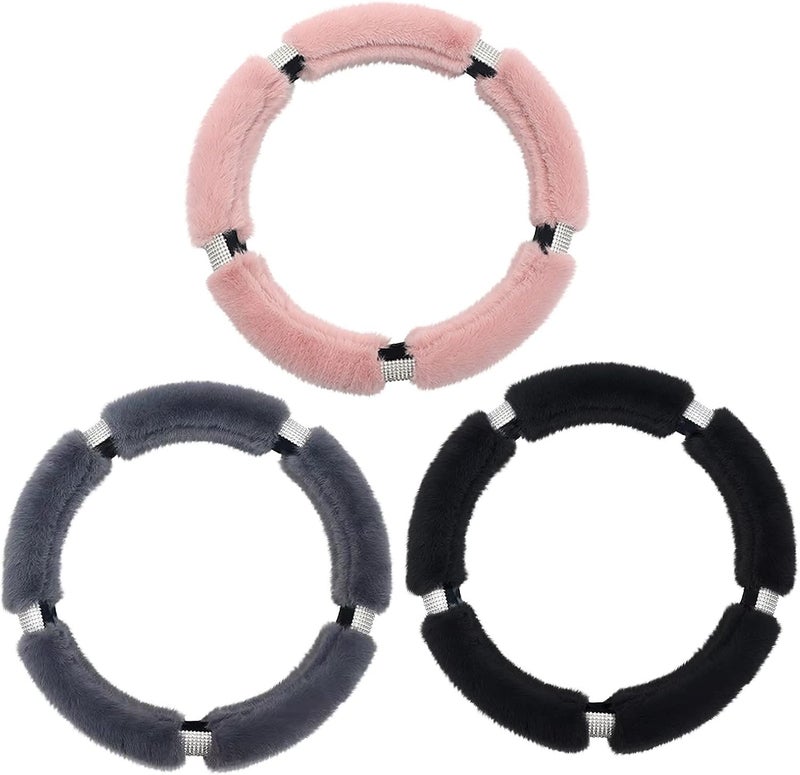 klarako Plush Car Steering Wheel Cover Faux Wool Fluffy Steering Wheel Covers, Winter Warm Vehicle Steering Wheel Protector, Universal Thickening Warm Steering Wheel Cover Auto Interior (Black) - Image 4