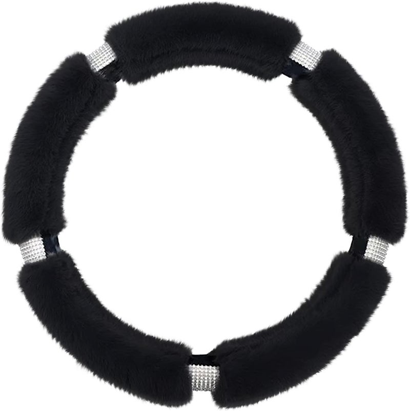 klarako Plush Car Steering Wheel Cover Faux Wool Fluffy Steering Wheel Covers, Winter Warm Vehicle Steering Wheel Protector, Universal Thickening Warm Steering Wheel Cover Auto Interior (Black) - Image 2