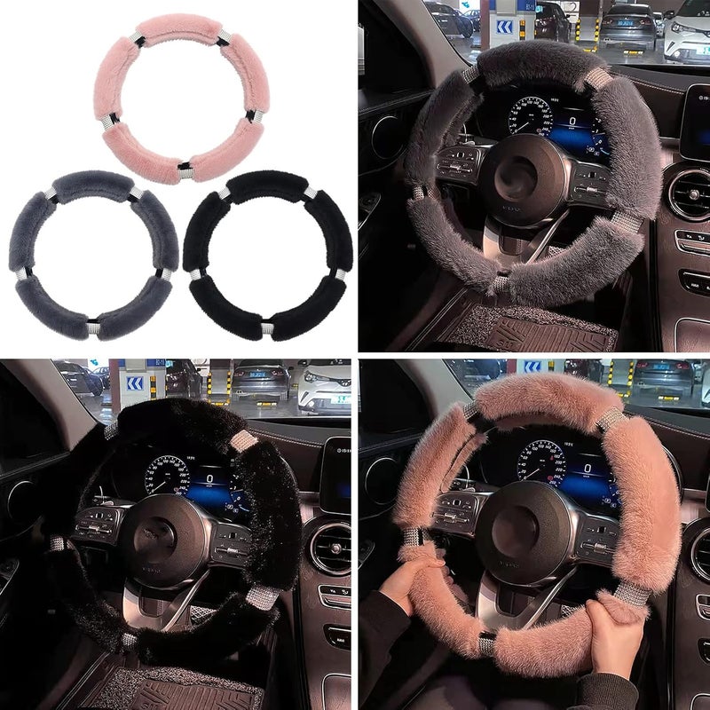 klarako Plush Car Steering Wheel Cover Faux Wool Fluffy Steering Wheel Covers, Winter Warm Vehicle Steering Wheel Protector, Universal Thickening Warm Steering Wheel Cover Auto Interior (Black) - Image 3