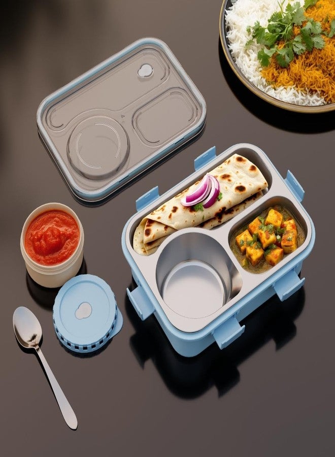Clazkit Lunch Box 3 Compartment Leak-Proof BPA Free Stainless Steel, Lunch Box for Kids, Lunch Box for School & Office with Spoon -Purple - Image 4