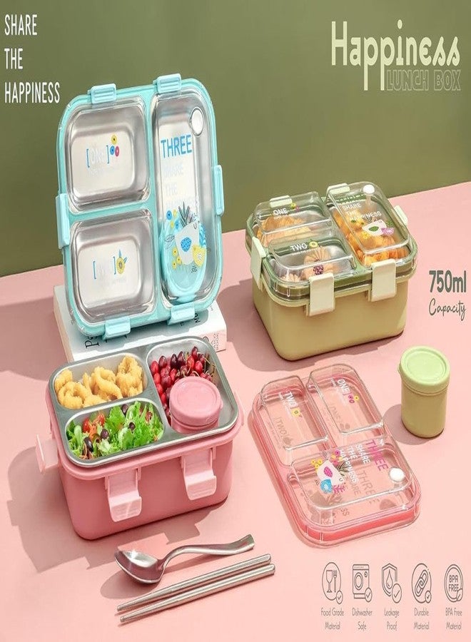 Clazkit Lunch Box 3 Compartment Leak-Proof BPA Free Stainless Steel, Lunch Box for Kids, Lunch Box for School & Office with Spoon -Purple - Image 2