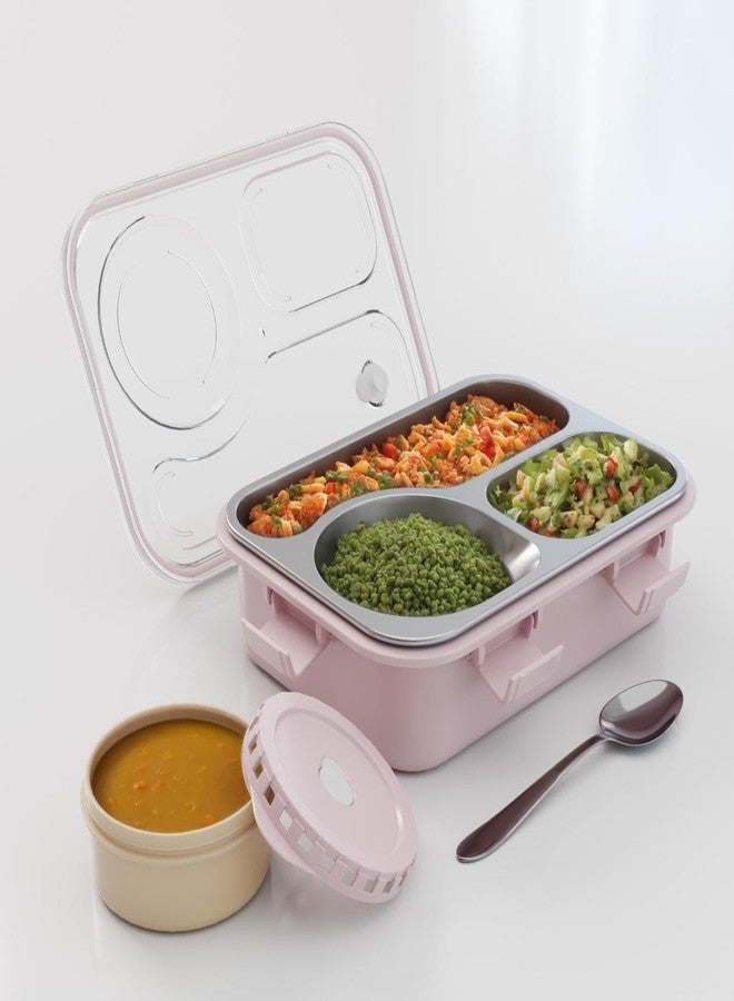 Clazkit Lunch Box 3 Compartment Leak-Proof BPA Free Stainless Steel, Lunch Box for Kids, Lunch Box for School & Office with Spoon -Purple - Image 3