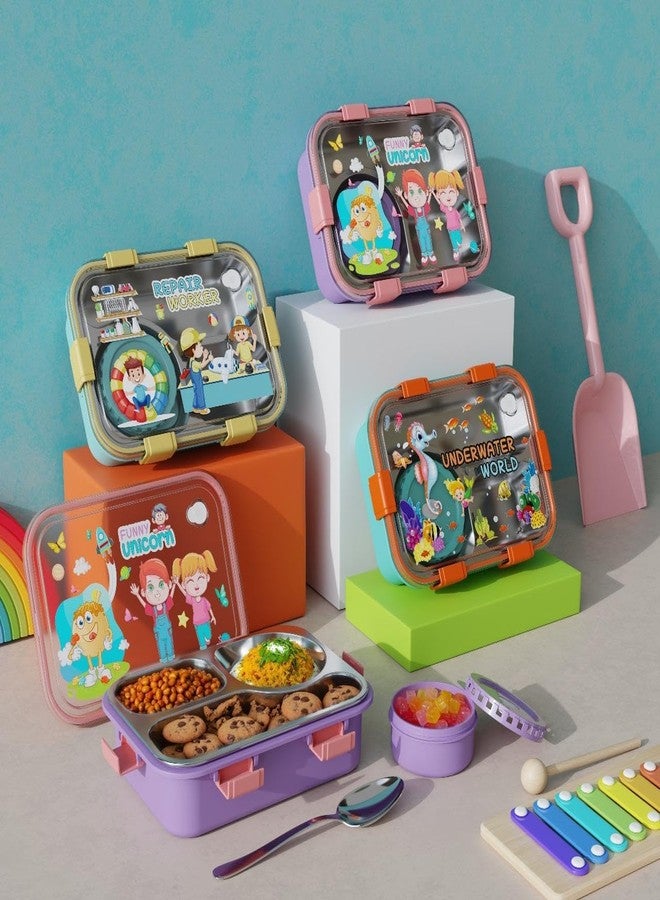 Clazkit Lunch Box 3 Compartment Leak-Proof BPA Free Stainless Steel, Lunch Box for Kids, Lunch Box for School & Office with Spoon -Purple - Image 5