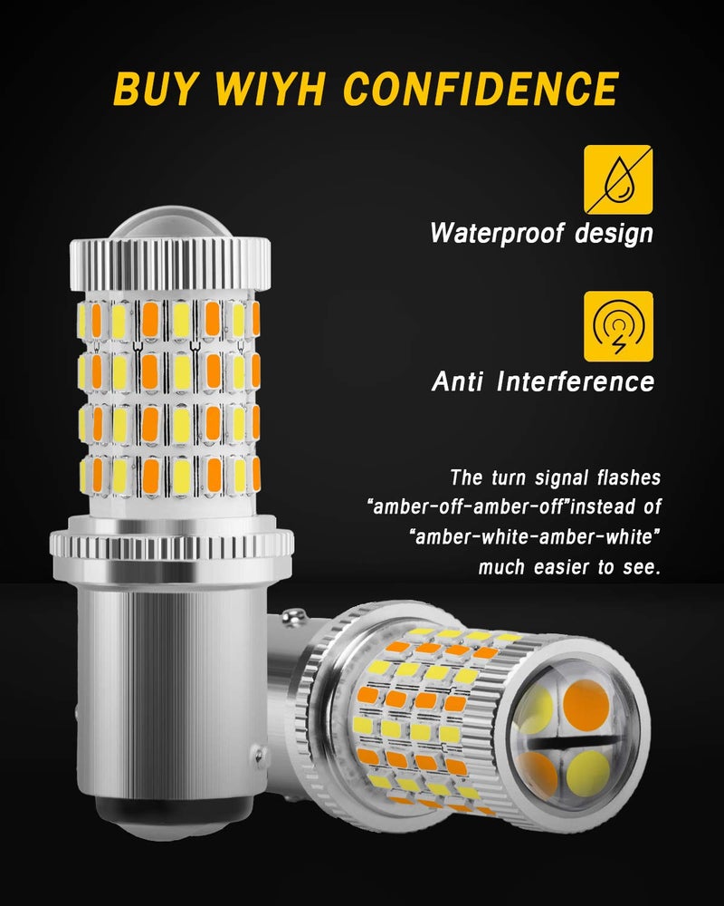 AUXLIGHT 1157 2057 2357 7528 Switchback LED Bulbs 76SMD Chipsets White/Amber with Projector Replacement for Front/Rear Turn Signal Parking Daytime Running Lights/DRL (Pack of 2) - Image 4