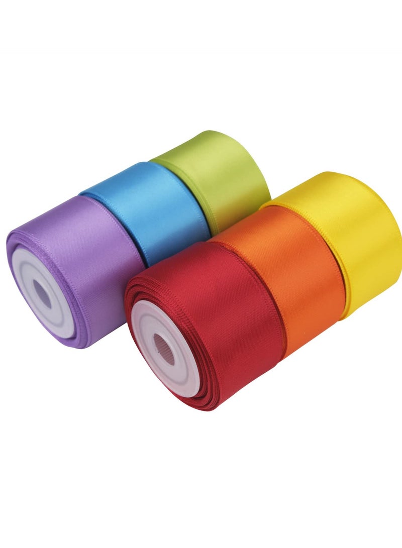 1.6 Inch Rainbow Satin Ribbon 6 Colors 25 Yards Double Face Satin Ribbon Set Rainbow Color Solid Fabric Satin Ribbon for DIY Crafts Bows Gift Wrapping Wedding Decoration and Bows Making - Image 2