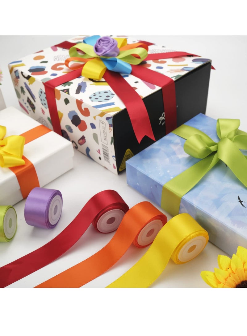 1.6 Inch Rainbow Satin Ribbon 6 Colors 25 Yards Double Face Satin Ribbon Set Rainbow Color Solid Fabric Satin Ribbon for DIY Crafts Bows Gift Wrapping Wedding Decoration and Bows Making - Image 5