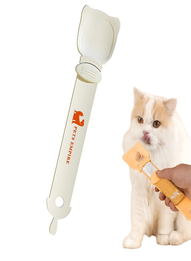PETS EMPIRE Cat Strip Feeder and Pet Food Mixing Spoon,Orange Cats Stripe Squeeze Spoon Multifunctional Lickable Treat Feeding Dispenser for Cat Liquid Snack and Wet Food (White) - Image 2