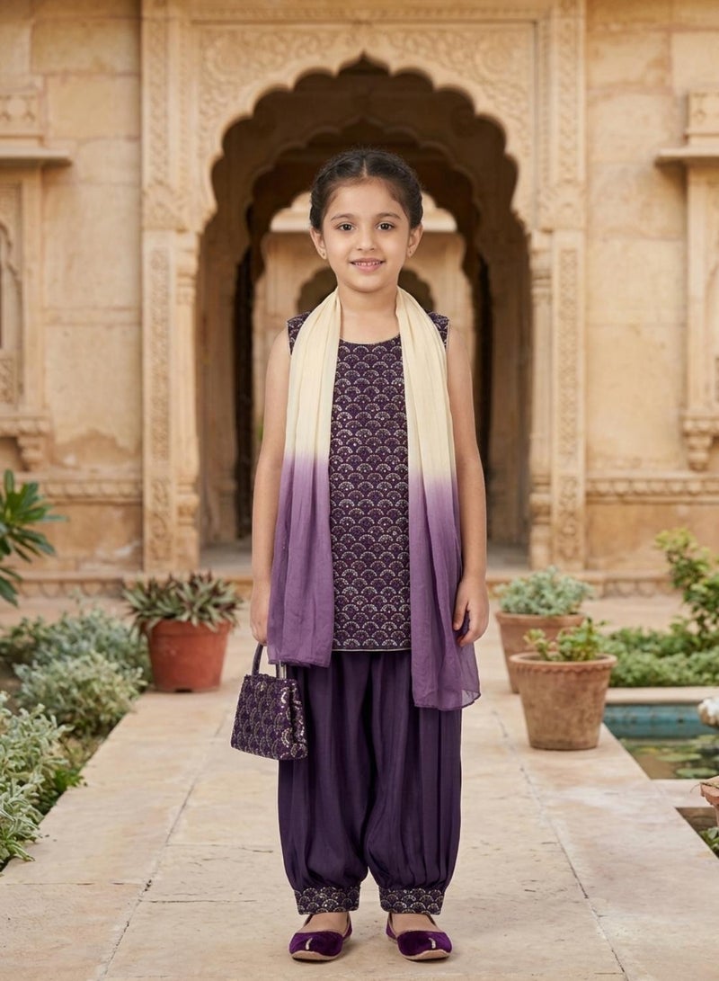 babyqlo Girls Purple Embroidered Ethnic Kurta Set - Image 4