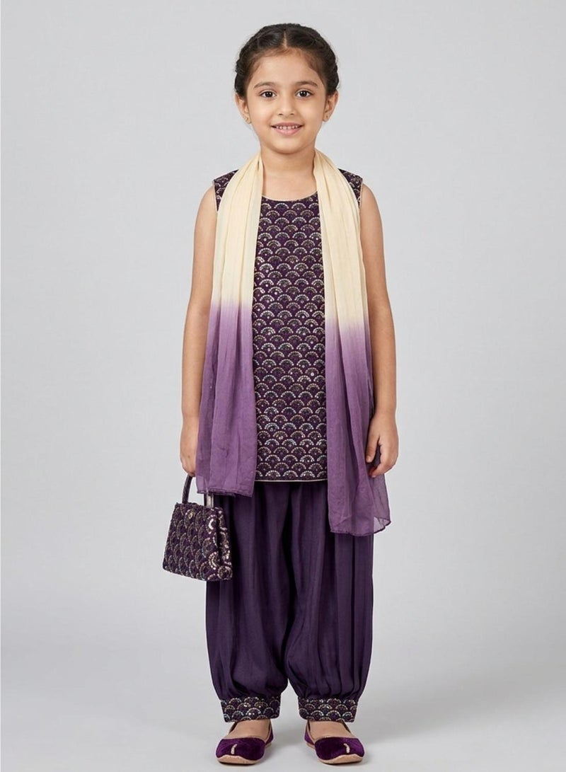 babyqlo Girls Purple Embroidered Ethnic Kurta Set - Image 1