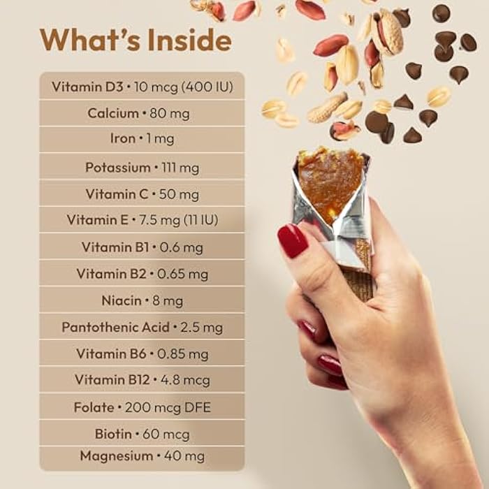 ANDREW LESSMAN Secure Complete Meal Replacement Bars - Peanut Butter Chocolate Chip - 12 ct box - 7g Protein Bars. 11 Vitamins plus Inulin Fiber. Low Calorie. Gluten and Dairy-Free, Vegan, Non-GMO - Image 3