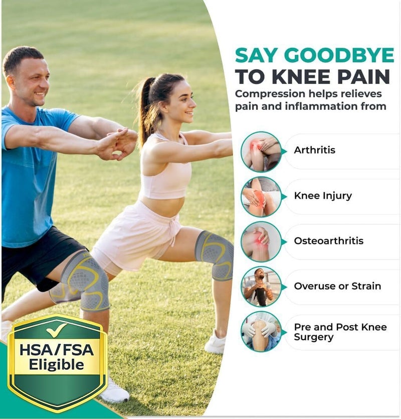 Modvel Compression Knee Brace for Women & Men, 2-Pack Knee Brace for Running Knee Pain, Knee Support Compression Sleeve, Workout Sports Knee Braces for Meniscus Tear, ACL & Arthritis Pain Relief - Image 2