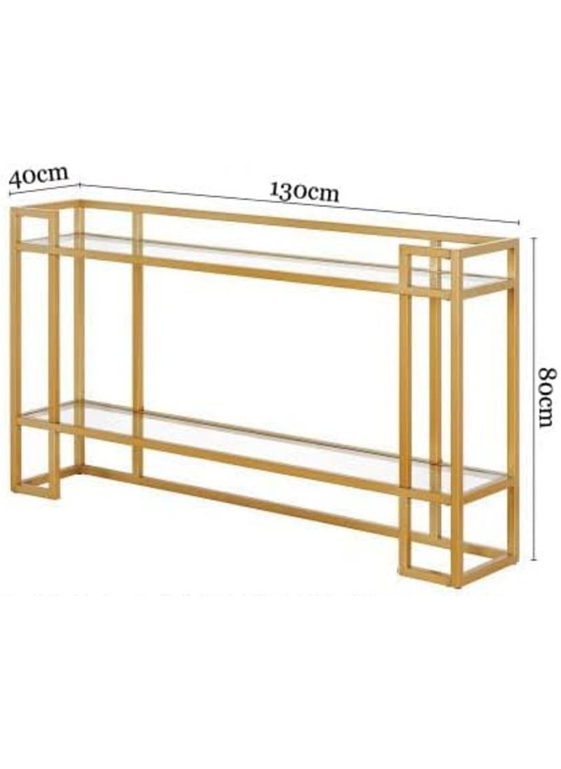 HOME TASTE TOMSUN Glass Console Table with Gold Metal Frame Multi-Functional Side Table for Living Room, Entryway, and Kitchen Elegant Display Stand with Clear Glass Top  - Image 2