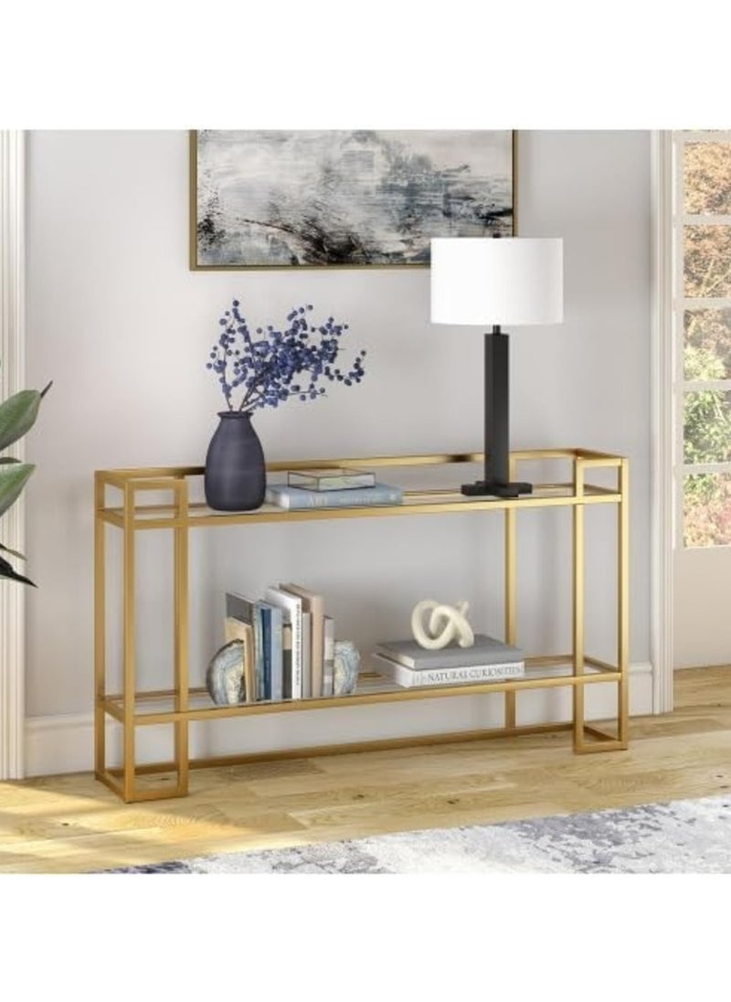 HOME TASTE TOMSUN Glass Console Table with Gold Metal Frame Multi-Functional Side Table for Living Room, Entryway, and Kitchen Elegant Display Stand with Clear Glass Top  - Image 3