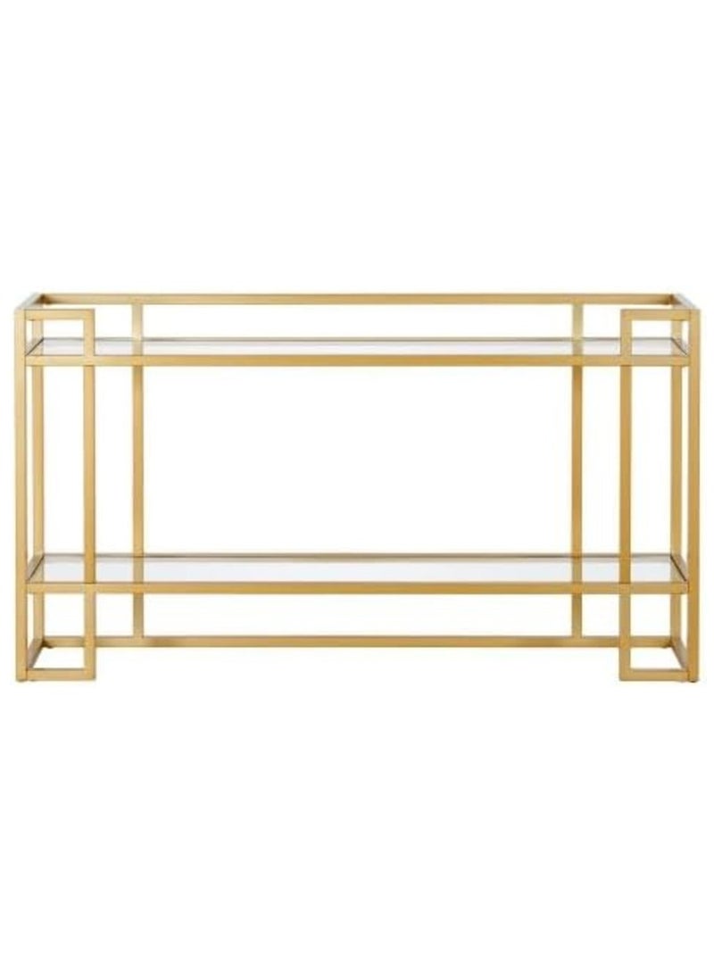 HOME TASTE TOMSUN Glass Console Table with Gold Metal Frame Multi-Functional Side Table for Living Room, Entryway, and Kitchen Elegant Display Stand with Clear Glass Top  - Image 5