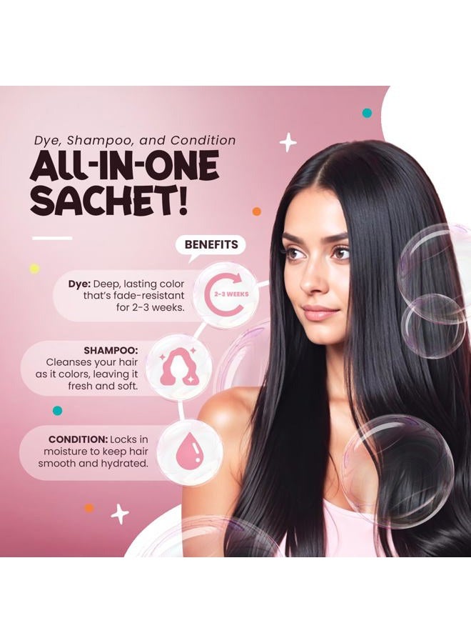 Herbishh Bubble Foam Hair Dye Shampoo 3 in 1 Dye 100% Grey Coverage, Permanent & Instant Hair Coloring for Men & Women, Long-lasting Travel-friendly, Ammonia-free, 10 Sachet x 24 ml (Natural Black) - Image 2