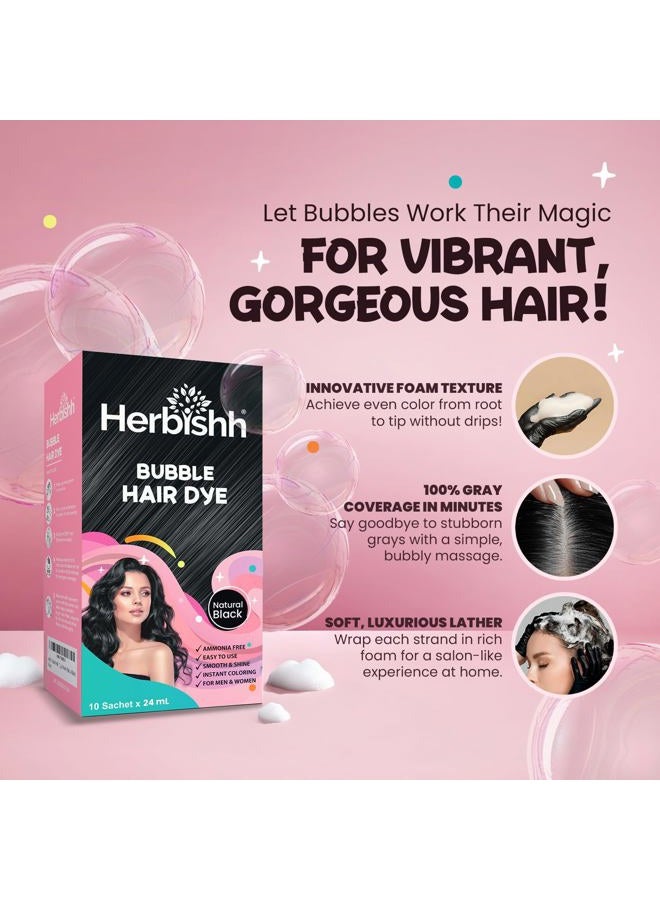 Herbishh Bubble Foam Hair Dye Shampoo 3 in 1 Dye 100% Grey Coverage, Permanent & Instant Hair Coloring for Men & Women, Long-lasting Travel-friendly, Ammonia-free, 10 Sachet x 24 ml (Natural Black) - Image 5