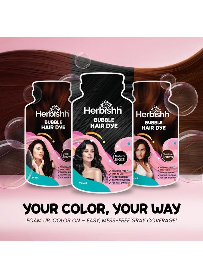 Herbishh Bubble Foam Hair Dye Shampoo 3 in 1 Dye 100% Grey Coverage, Permanent & Instant Hair Coloring for Men & Women, Long-lasting Travel-friendly, Ammonia-free, 10 Sachet x 24 ml (Natural Black) - Image 3