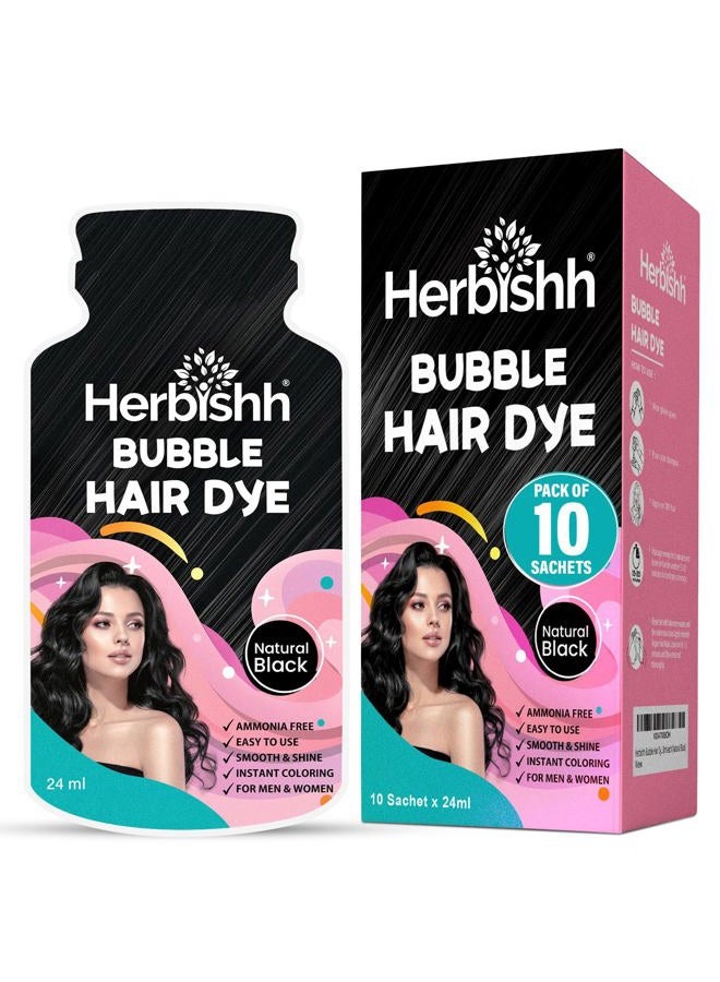 Herbishh Bubble Foam Hair Dye Shampoo 3 in 1 Dye 100% Grey Coverage, Permanent & Instant Hair Coloring for Men & Women, Long-lasting Travel-friendly, Ammonia-free, 10 Sachet x 24 ml (Natural Black) - Image 1