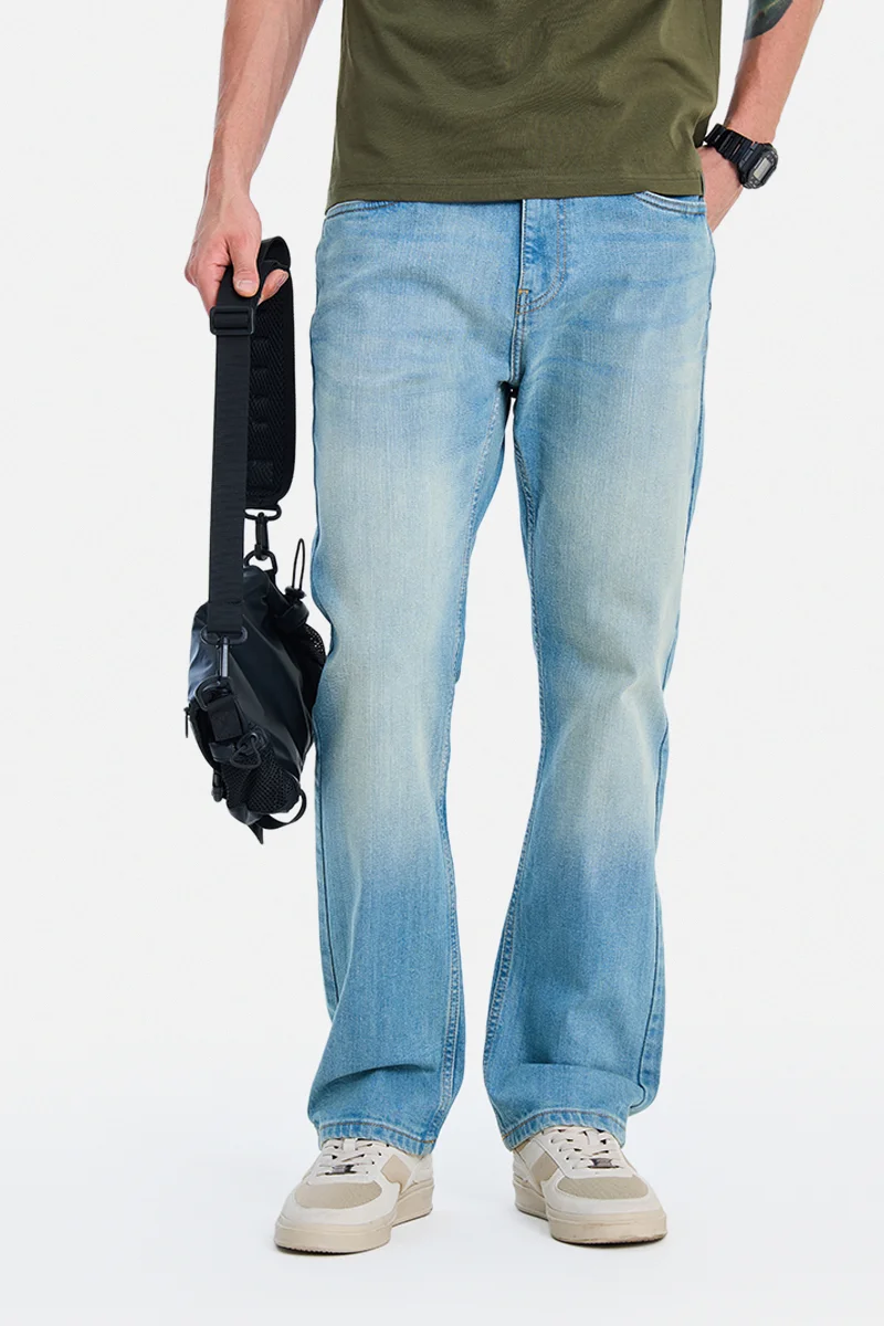 سنيتش Light Blue Solid Straight Fit Casual Jeans