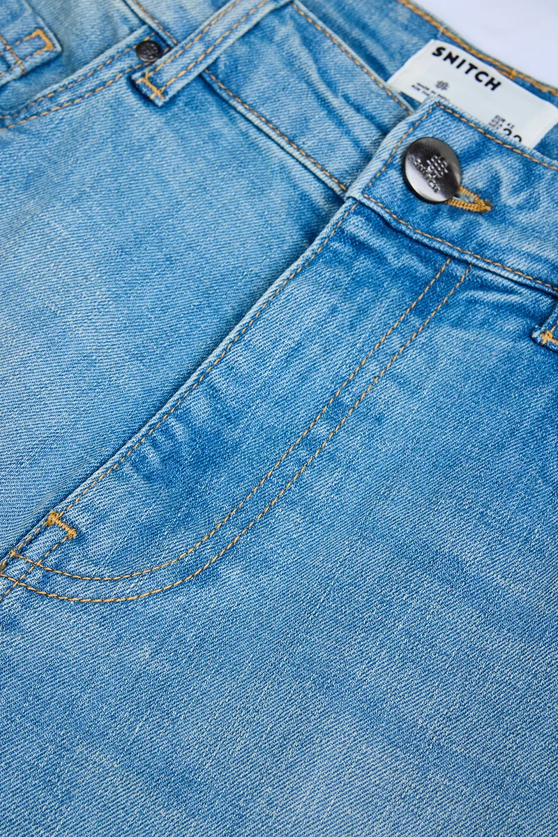 SNITCH Light Blue Light Blue Solid Straight Fit Casual Jeans for Men | Best Price UAE