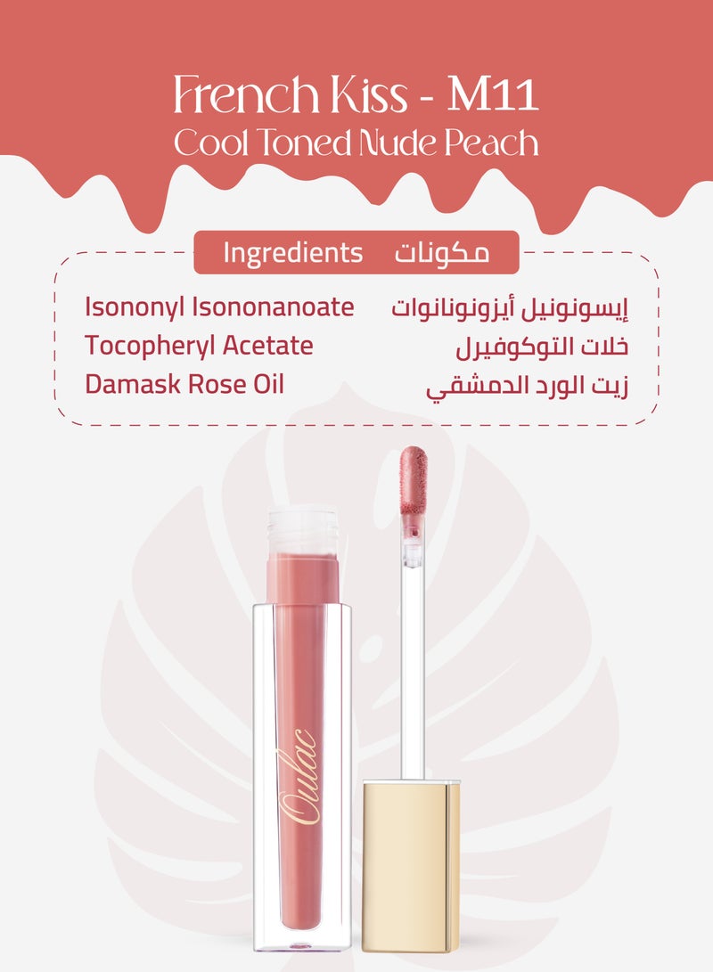 Oulac Matte Liquid Cool Toned Nude Peach Lipstick for Women, Creamy Matte Texture Lip Gloss, Waterproof, Non-Stick Cup, Extra-Pigmented Lip Tint Stain with Vitamin E & Rose Oil, Vegan, Cruelty-Free - M11 French Kiss - Image 5