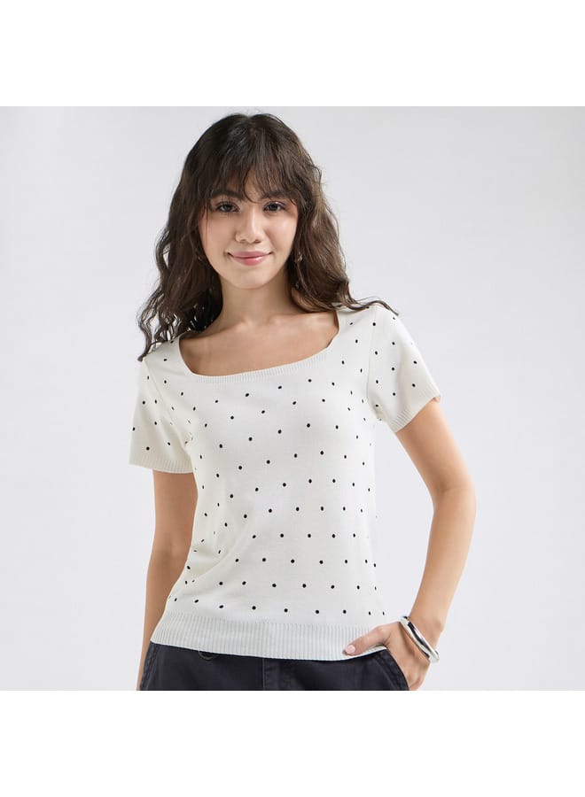 Splash FAV Textured Square Neck T-shirt with Short Sleeves - Image 1