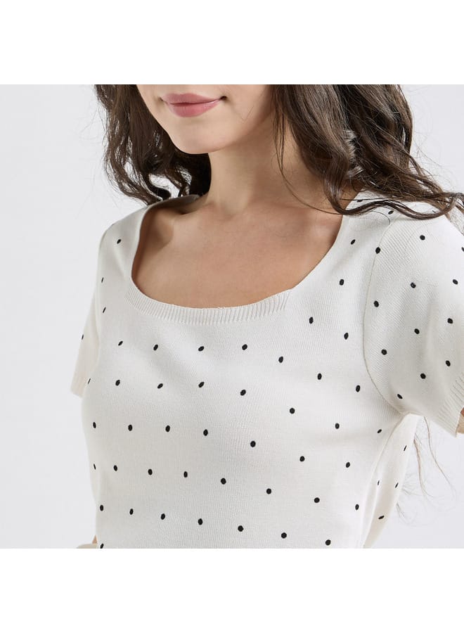 Splash FAV Textured Square Neck T-shirt with Short Sleeves - Image 4