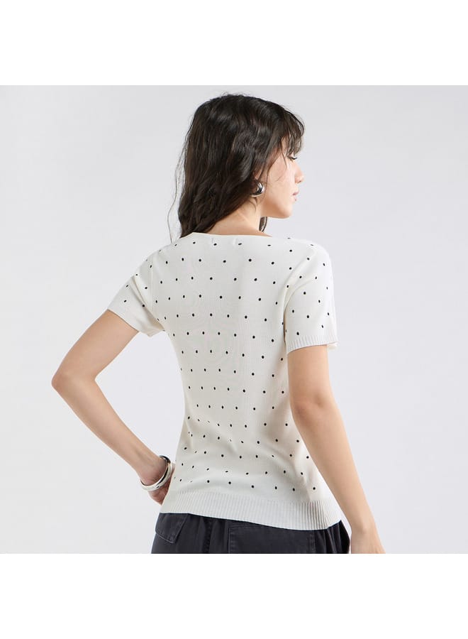 Splash FAV Textured Square Neck T-shirt with Short Sleeves - Image 3