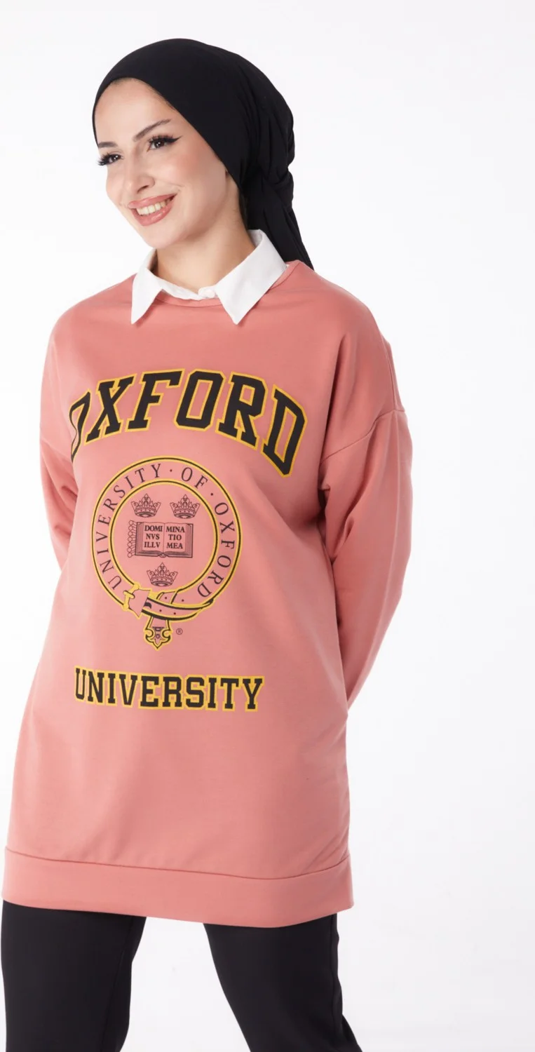 Tofisa Plain Crew Neck Women's Pink Printed Sweatshirt - 13281