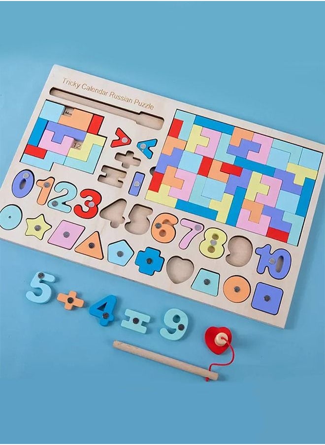 BAYBEE 4 In 1 Wooden Magnetic Puzzles For Kids, Montessori Toys With Fish Catching Game, Tangram Puzzle Numbers, Shapes, Numbers Puzzles Learning Educational Puzzle Toys For Kids 2+Years Boy Girl  - Image 4