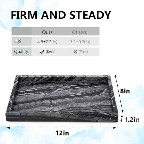 Zilukar Real Natural Marble Tray for Bathroom Vanity Kitchen and Desktop Rectangle Genuine Marble Stone Tray for Jewelry Cosmetics Candles Lotion Perfume Wood Grain 12 x 8 x 12 - Image 3