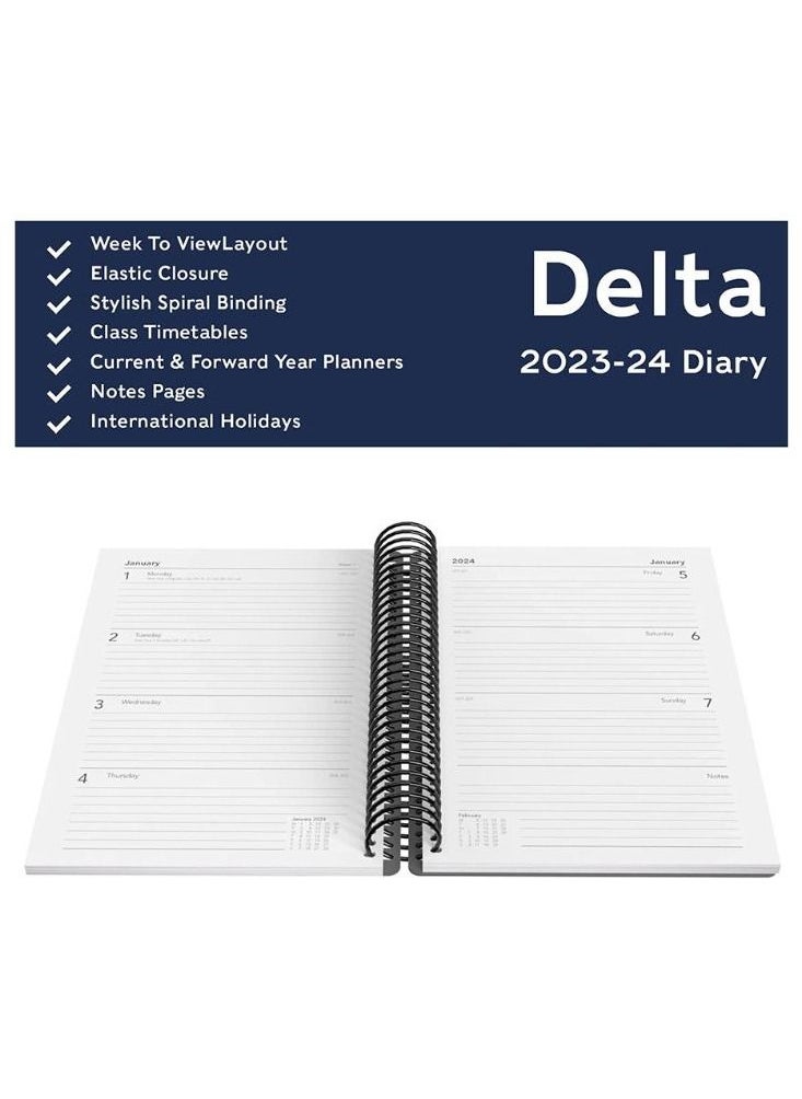 Collins - Collins Delta Academic 2023-24 A5 Week To View Mid Year Diary Planner School College or University Term Journal August 2023 to August 2024 Orange - Image 1
