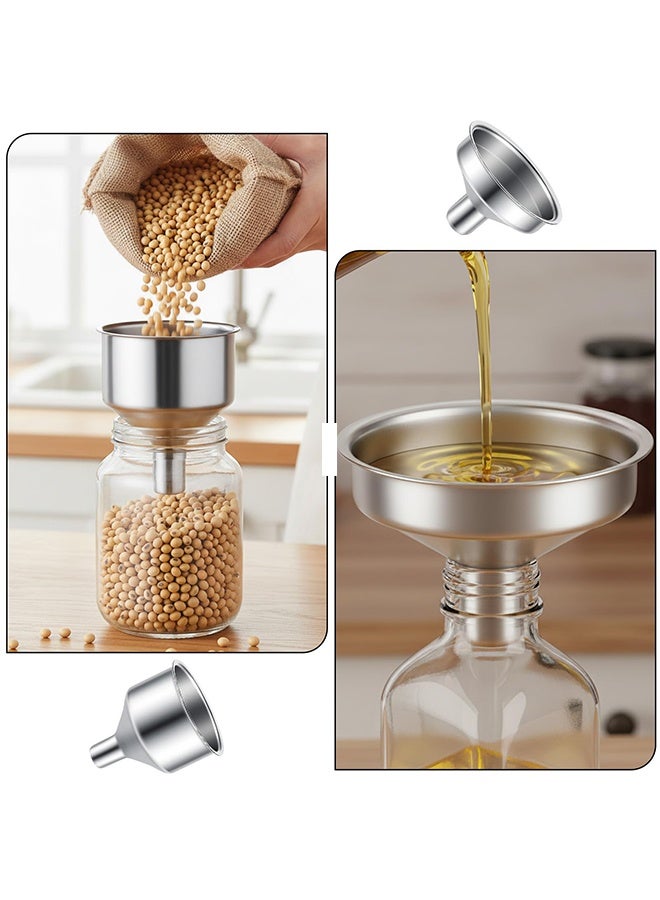 طقم قُمع صغير من الفولاذ المقاوم للصدأ 2 قطعة فوهة واسعة لصب الزيوت العطرية والمشروبات الروحية والتوابل والبودرة للاستخدام في المطبخ - Image 5