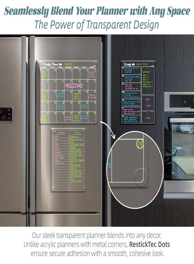 Clever Clean Clear Non-Magnetic Calendar Set for Fridge - Dry Erase Transparent Monthly, Weekly Calendar and List Board - Sticks to Wall, Glass, Door, Any Smooth Surfaces - Image 5