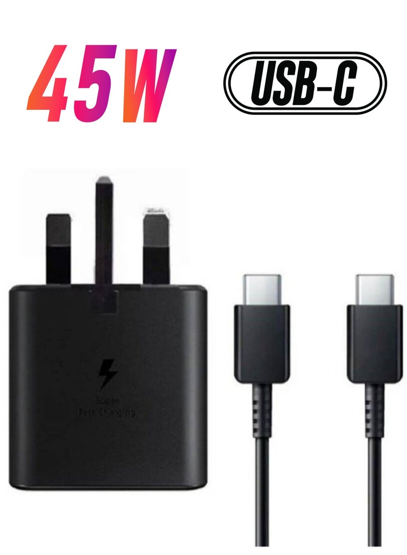 ELTRAZONE compatible Samsung UK Travel Adaptor (45W with USB type C Cable) Black  - Image 1
