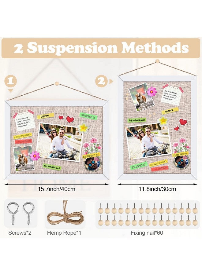 Teling 6 Pack Wood Bulletin Boards With Linen 12''X 16'' Cork Board For Walls With 60 Pushpin Decorative Hanging Pin Board Wood Framed Display Bulletin Board For Room School Office Bedroom (White) - Image 2