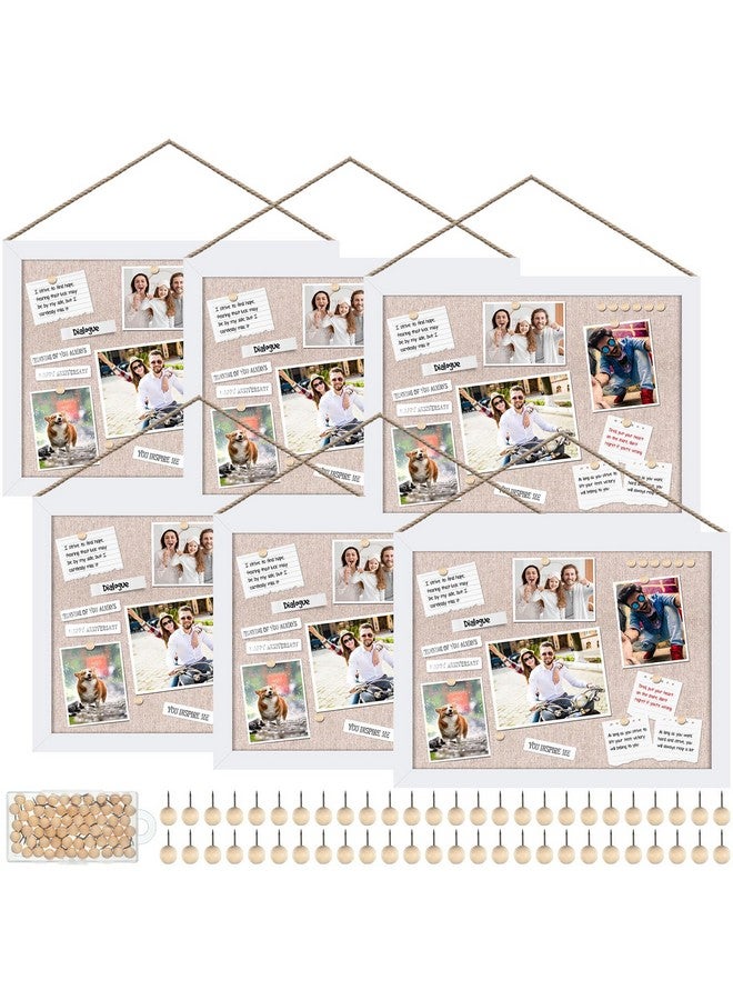 Teling 6 Pack Wood Bulletin Boards With Linen 12''X 16'' Cork Board For Walls With 60 Pushpin Decorative Hanging Pin Board Wood Framed Display Bulletin Board For Room School Office Bedroom (White) - Image 1