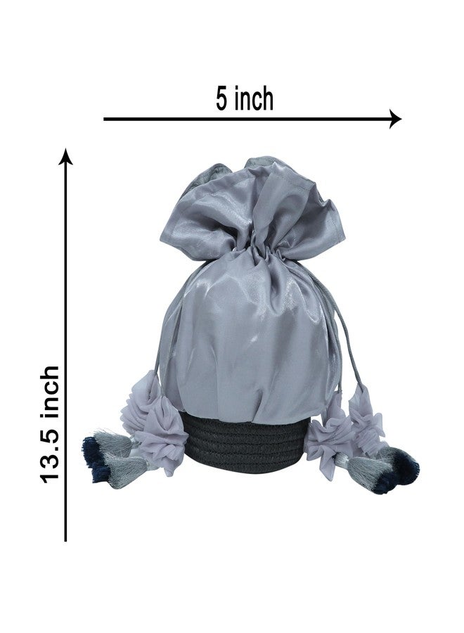 Ariya Women's Designer Potli Bag (8003 | Gray & Silver) Ethnic Drawstring Handbag for Wedding, Party & Festive Wear, Purse for Gifting & Special Occasions - Image 4