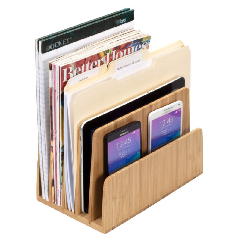 MobileVision Bamboo Desktop File Folder Organizer and Paper Tray, 5 Slots - Image 2