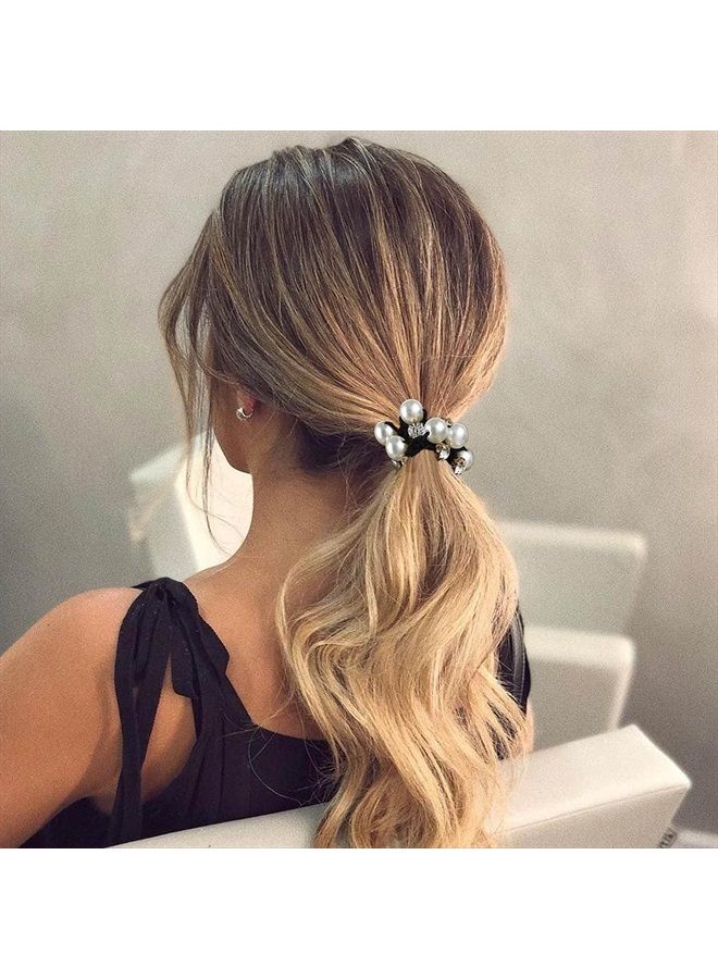 Brinie Hair Ties Black Elastic Hair Scrunchies Pearl Hair Bands Crystal Hair Ropes Hair Accessories for Women and Girls (Pack of 3) - Image 4