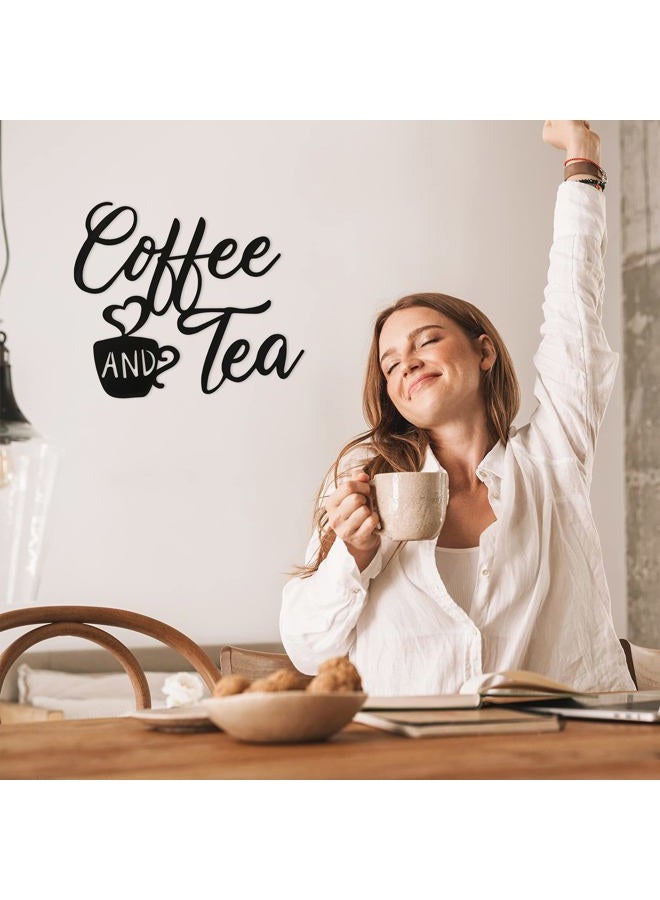 Ferraycle Coffee Sign Coffee and Tea Bar Sign Metal Hanging Wall Art Sign 12 x 10.2 Inch Black Coffee Cup Wall Decor Coffee Bar Letter Sign for Cafe Farmhouse Kitchen (Coffee Tea) - Image 4