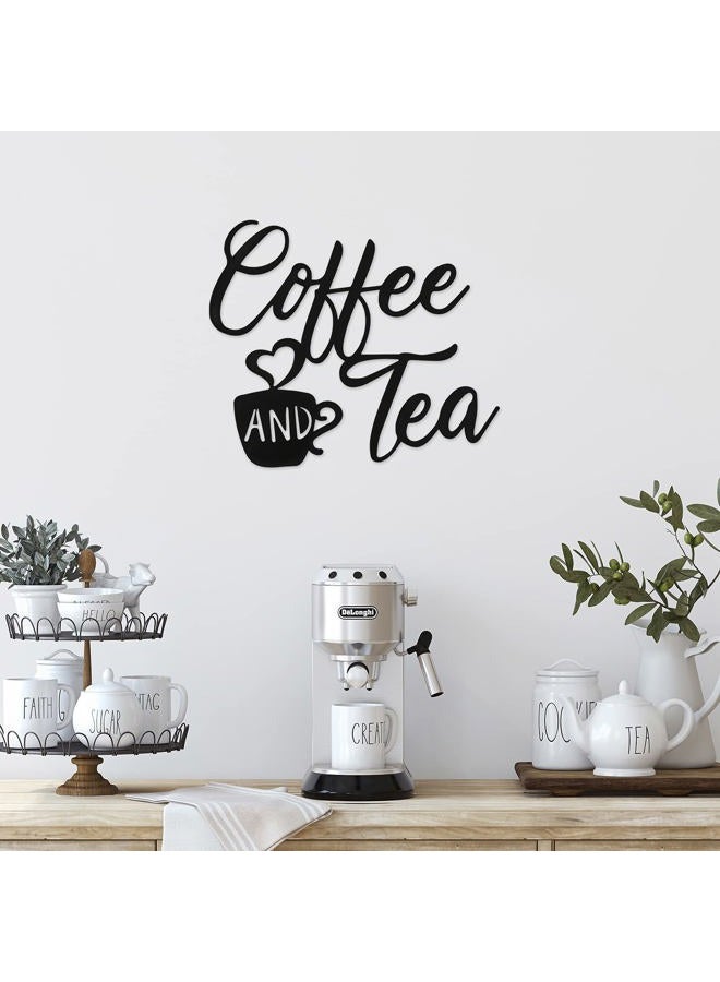 Ferraycle Coffee Sign Coffee and Tea Bar Sign Metal Hanging Wall Art Sign 12 x 10.2 Inch Black Coffee Cup Wall Decor Coffee Bar Letter Sign for Cafe Farmhouse Kitchen (Coffee Tea) - Image 2