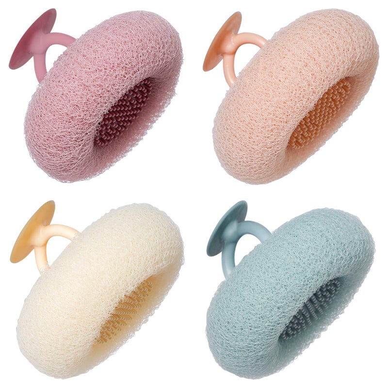YUMMIS 2026 Upgrade 4pcs Loofah Sponge, Super Soft Sunflower Suction Cup Bath Ball, 2-in-1 Sunflower Ball Exfoliating Bath Sponge Cleaning Brush, Mesh Shower Body Sponge Accessories for Women, Men Shower - Image 1