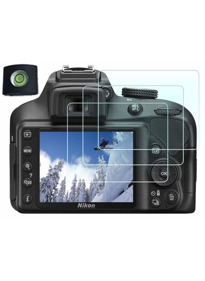 HUIPUXIANG Screen Protector for Nikon D3500 D3400 D3300 D3200 D3100 Camera(for accessories) with Hot Shoe Cover,0.3mm High Definition 9H Hardness Optical LCD Premium Glass Protective Cover [3+1 Pack]  - Image 1