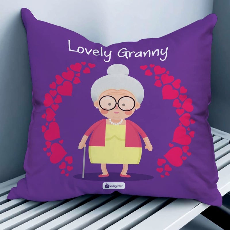 Indigifts Indigifts Grandparents Special Caring Grandma Micro Satin Fibre Cushion Cover with Filler 12x12 inch Violet - Image 2