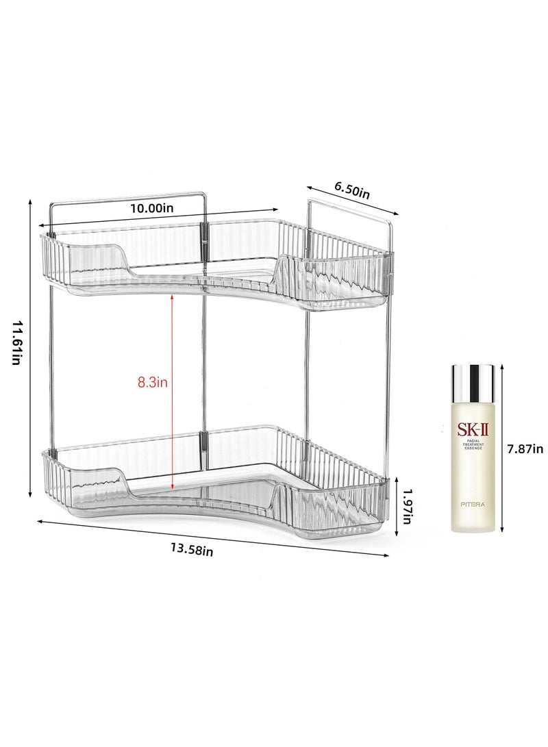 Excefore 2 Tier Corner Bathroom Countertop Organizer, 2 Tiers Vanity Trays for Bathroom Counter, Makeup Organizer, Perfume Tray, Kitchen Spice Rack, Fits 90 Corner, Smoky Gray - Image 2